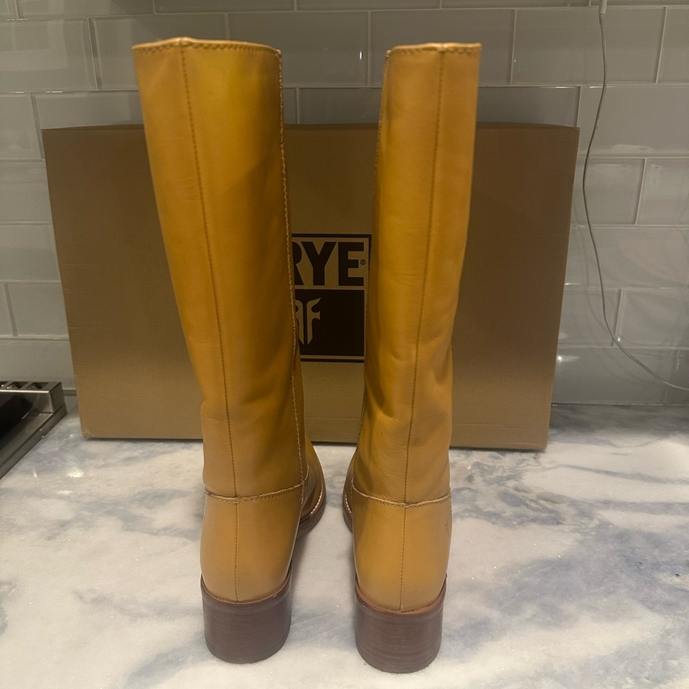 New Frye Camryn Tall Leather Equestrian Pull On Boots Banana - Picture 11 of 12